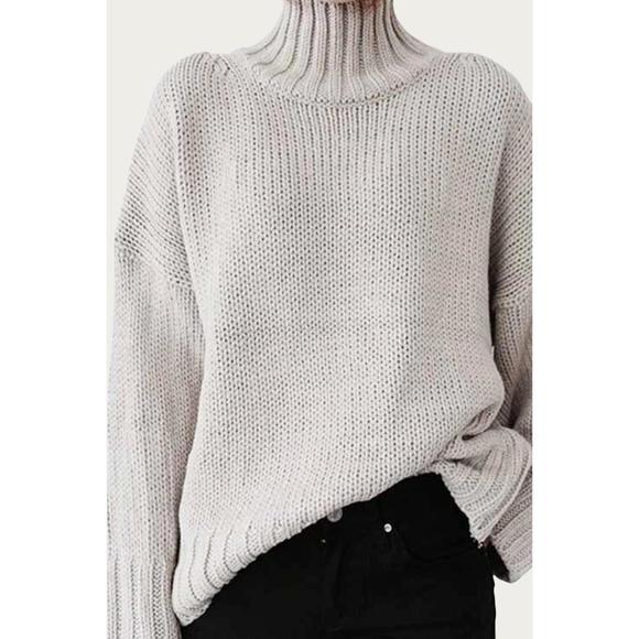 NEW ESLEY COLLECTION knit mock neck sweater in beige - Picture 2 of 2